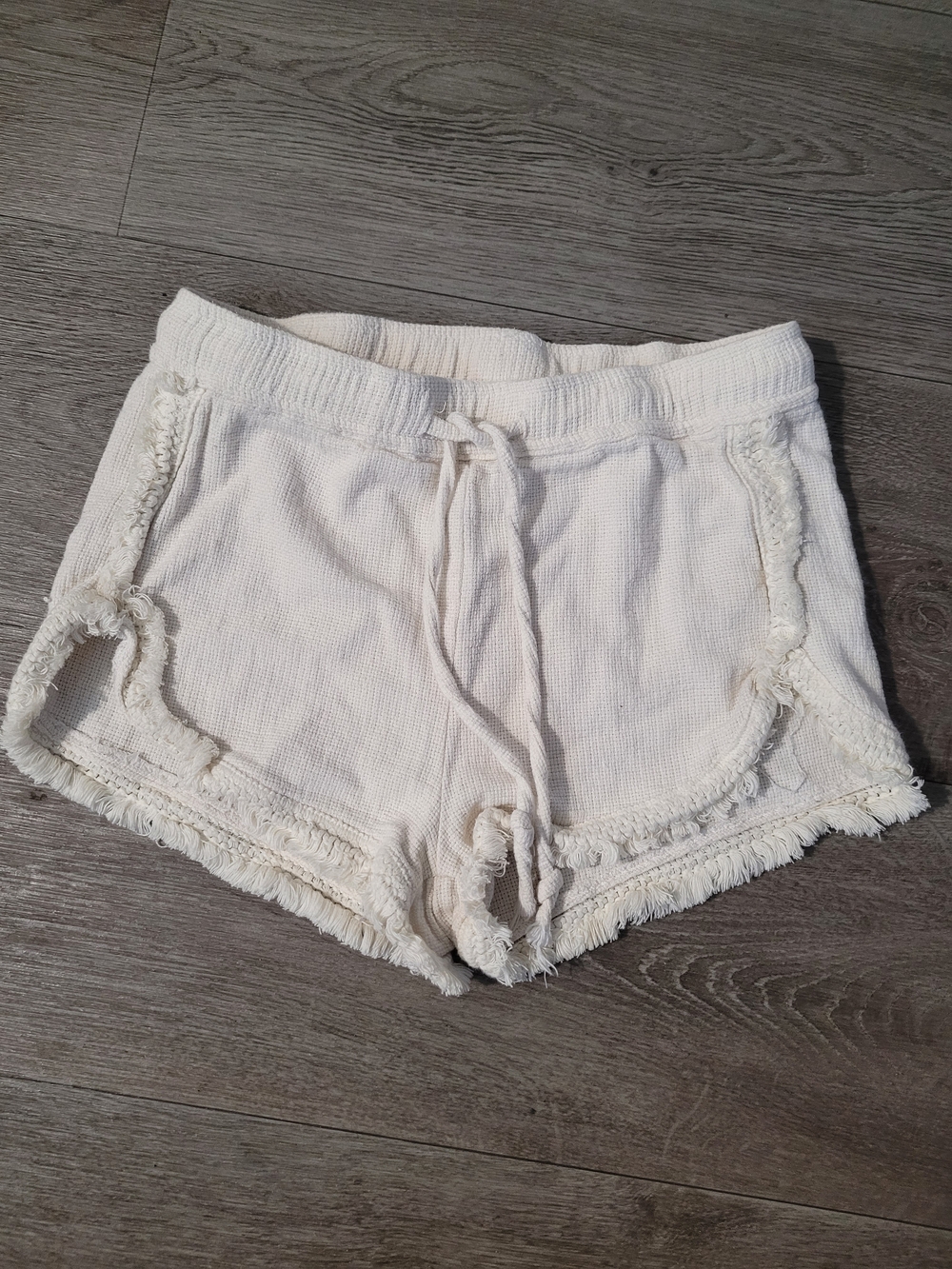 Casual Fringe Hem Women’s Cream Boho Cottage Core Shorts